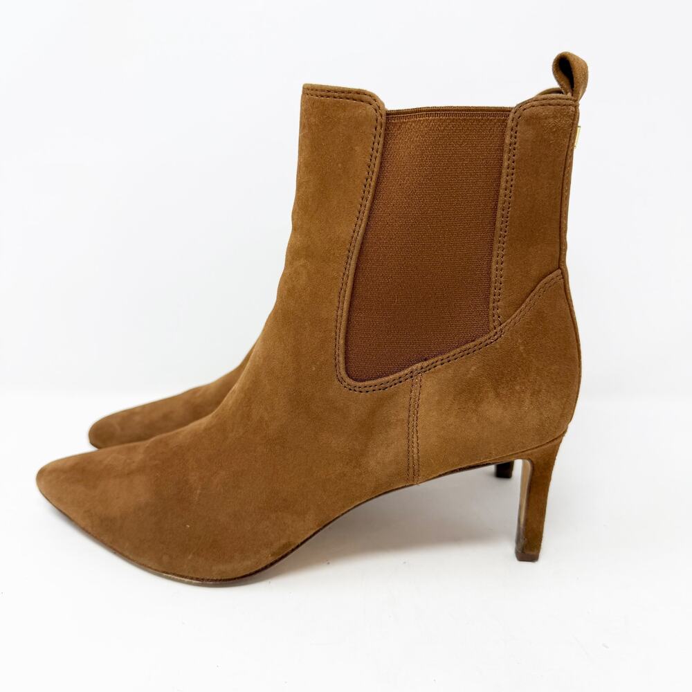 Veronica Beard Tan Suede Pointy Toe Stiletto Booties Women's Size 7 EUC Pull On - Picture 3 of 8